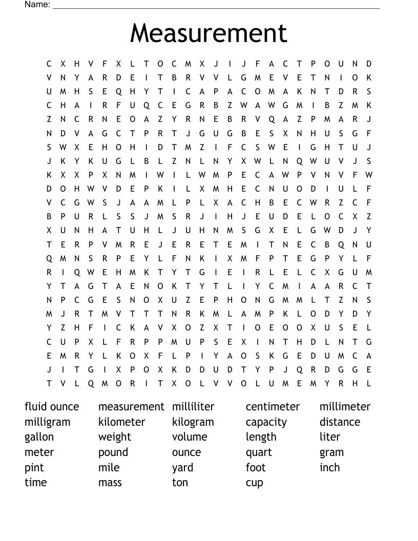 Measurement Word Search