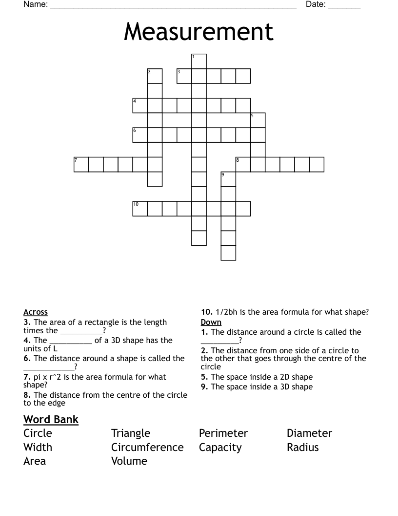 Measurement Crossword