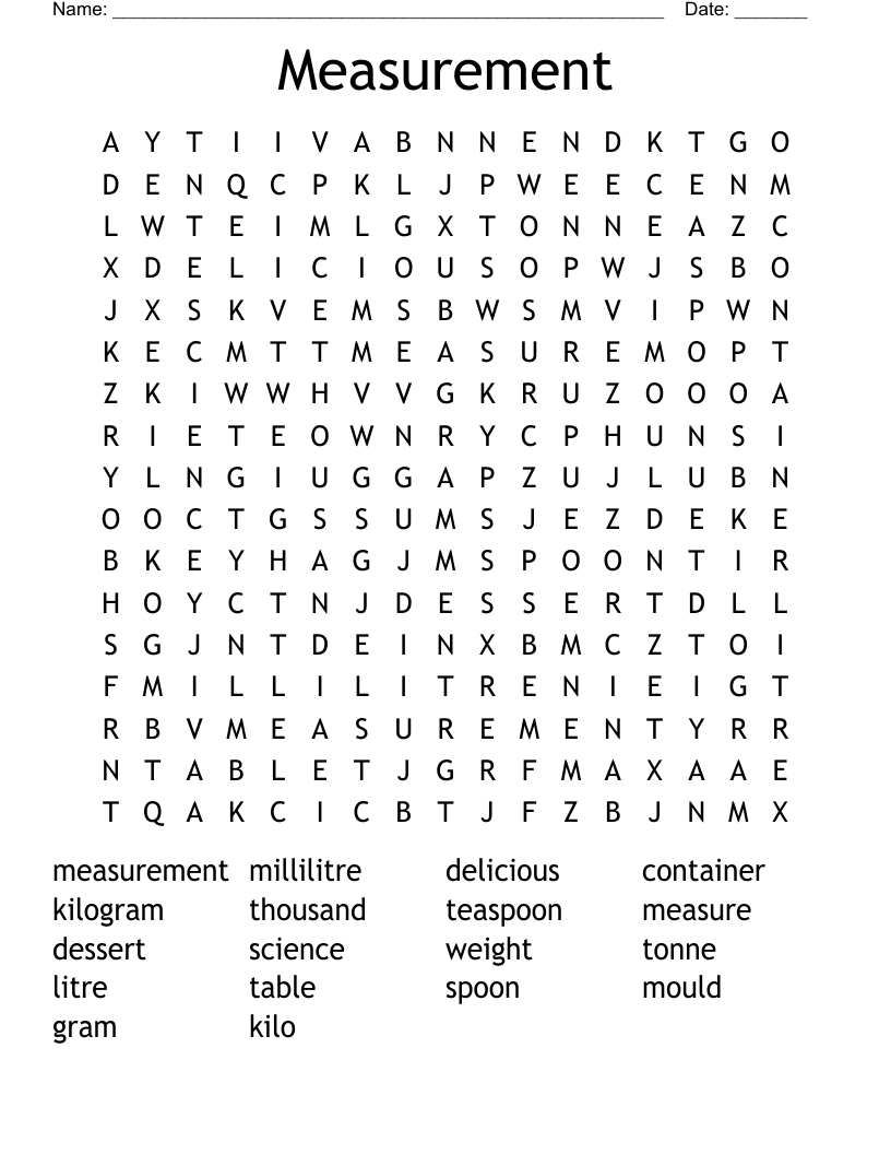 Measurement Word Search