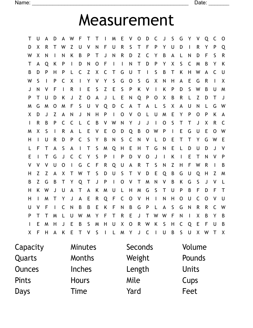 Measurement Word Search