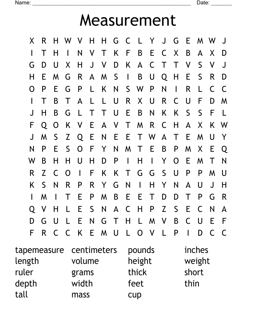 Measurement Word Search