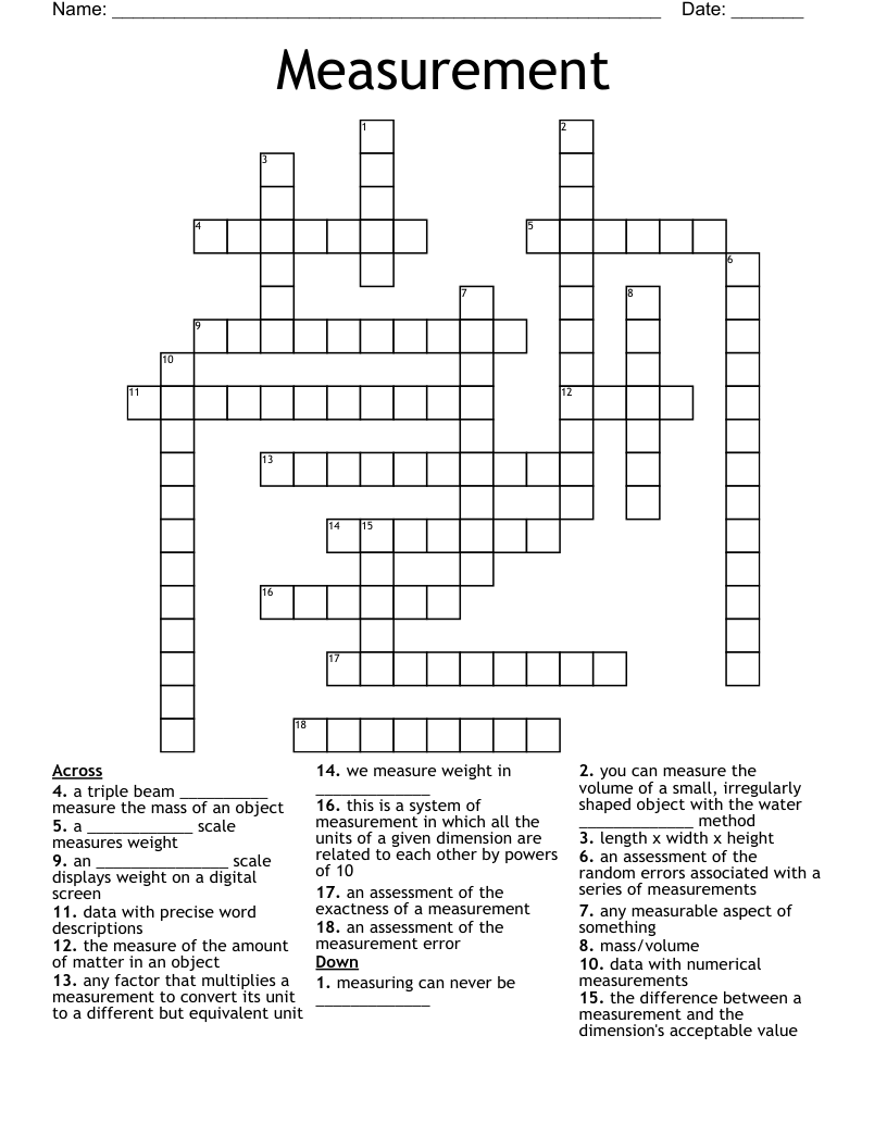Measurement Crossword