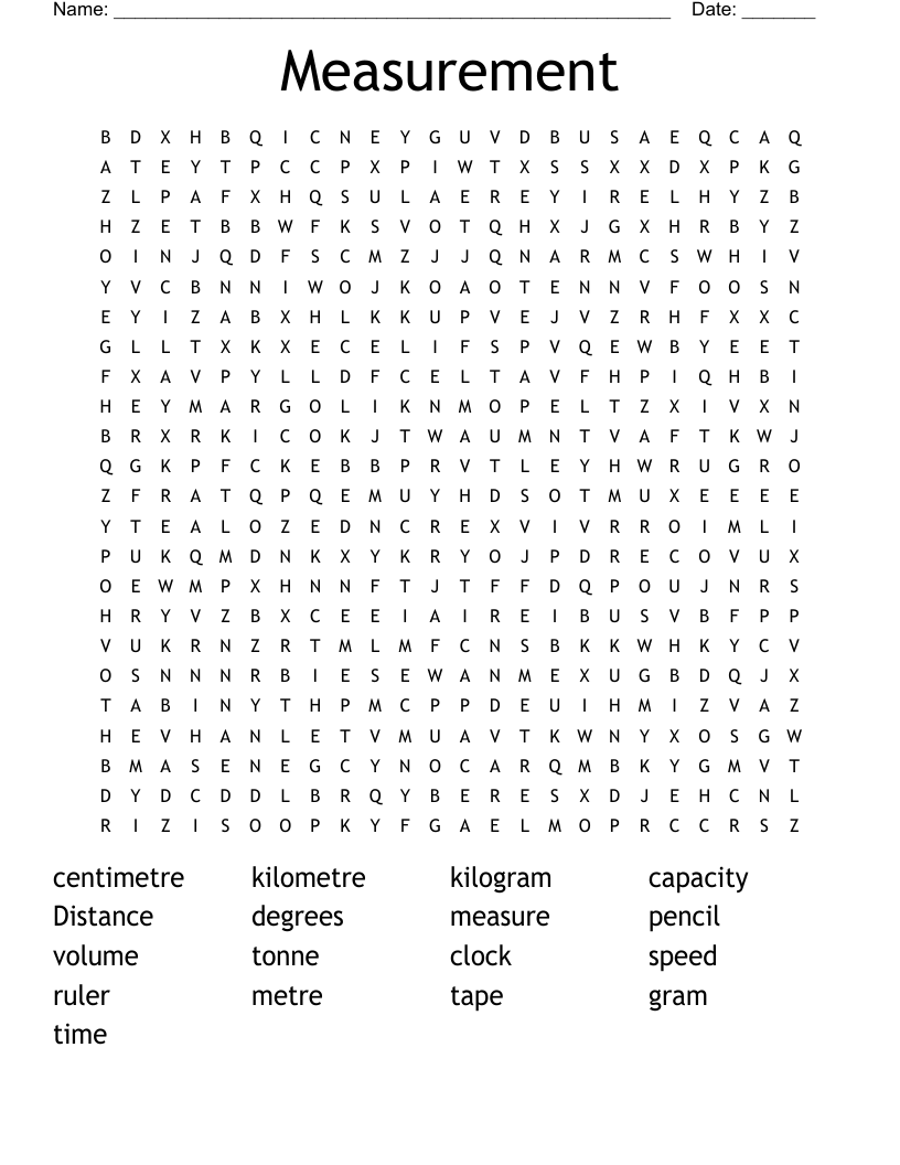 Measurement Word Search