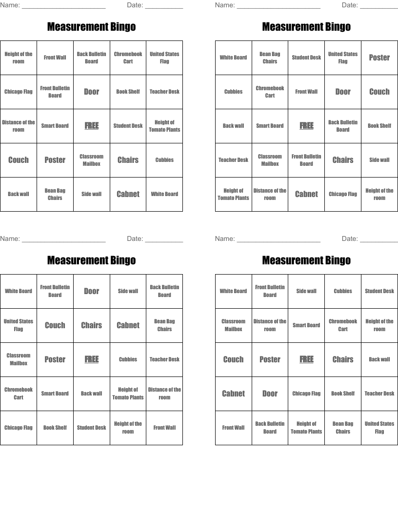 Measurement Bingo