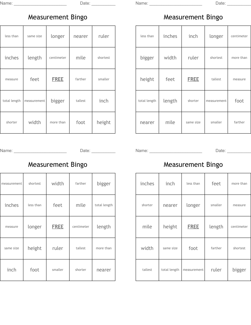 Measurement Bingo