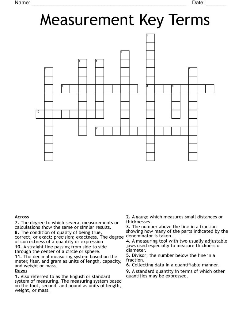 Measurement Key Terms Crossword
