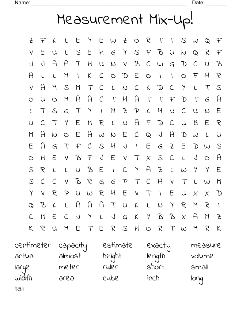 Measurement Mix-Up! Word Search