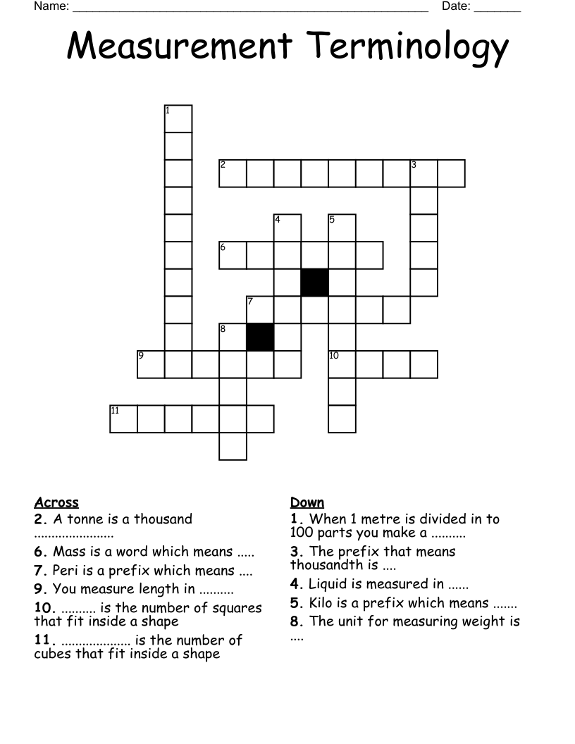 Measurement Terminology Crossword