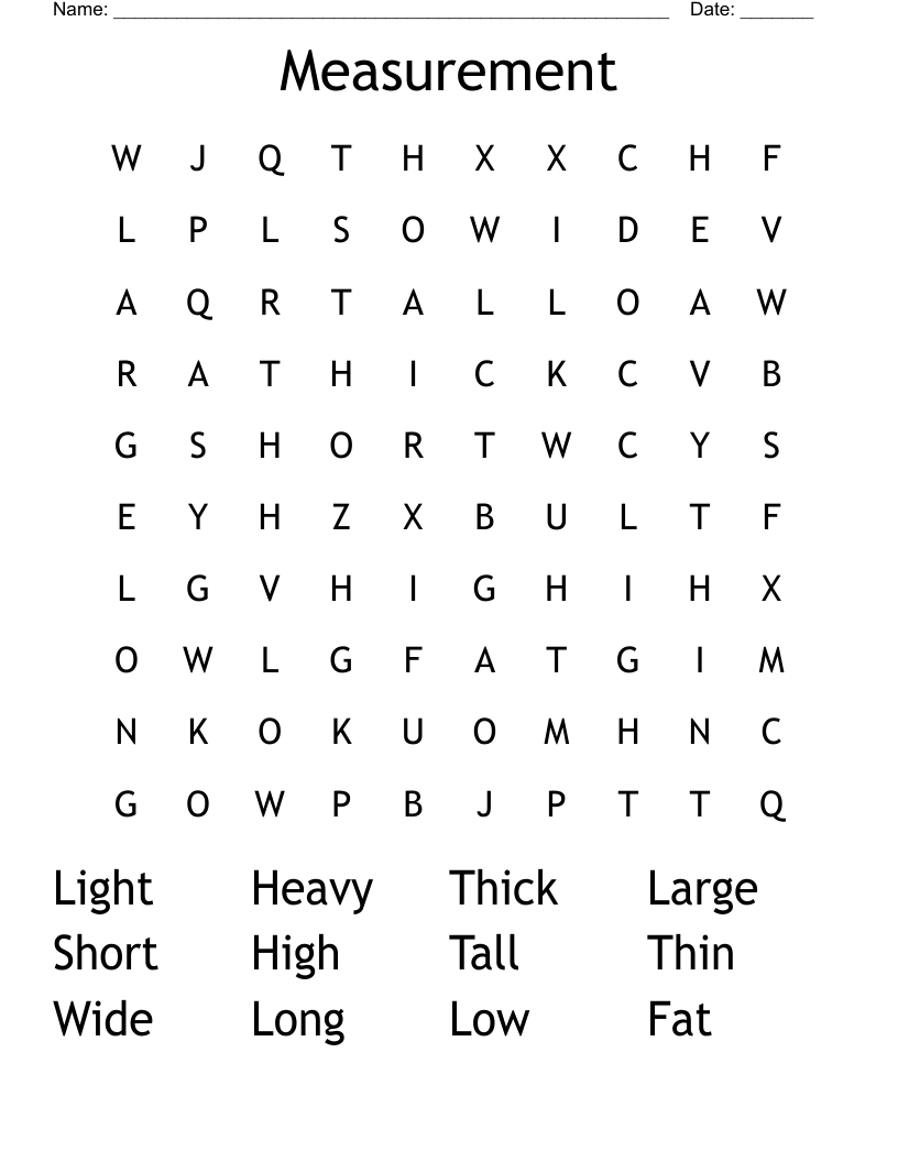 Measurement  Word Search