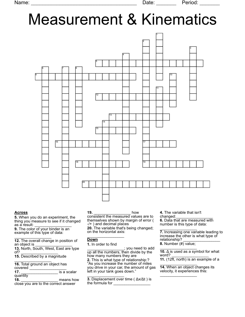 Measurement & Kinematics Crossword