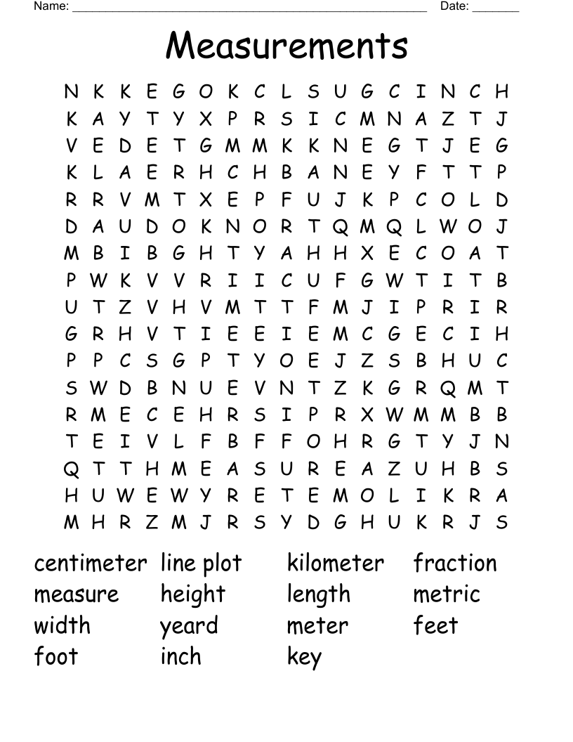 Measurements Word Search