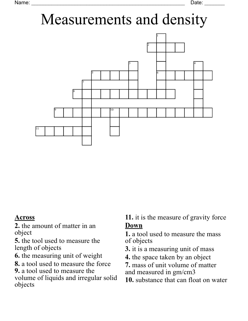Measurements and density  Crossword