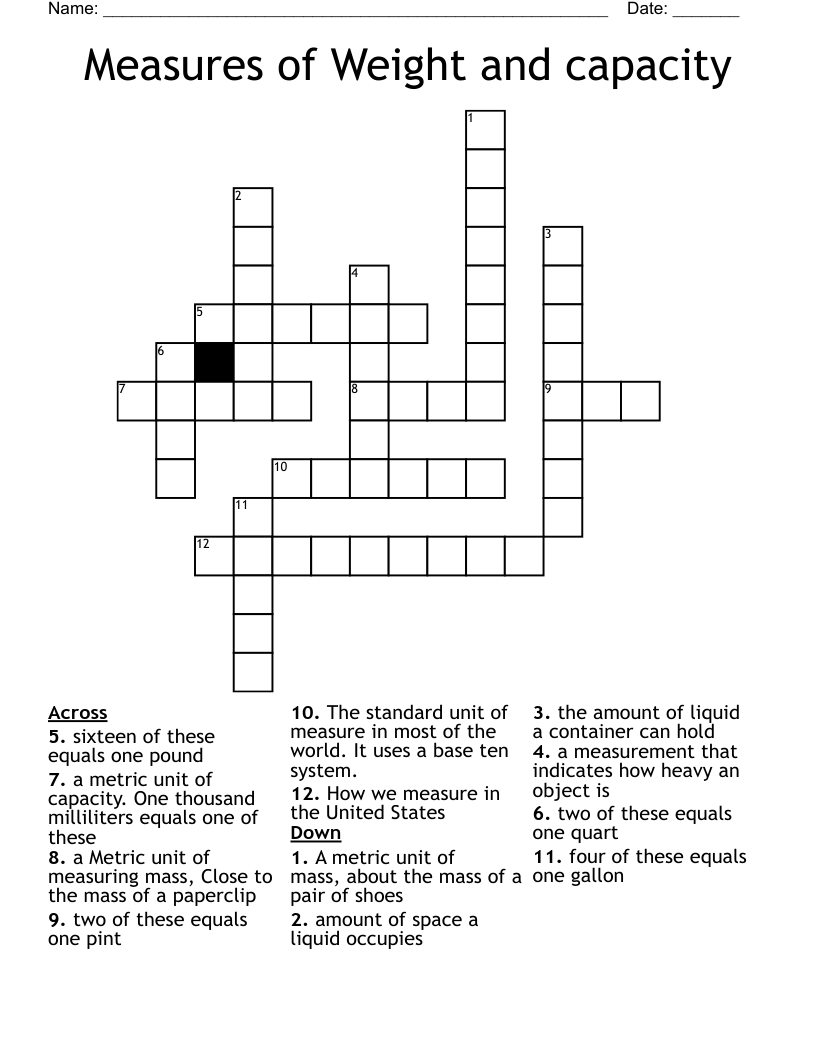 Measures of Weight and capacity Crossword