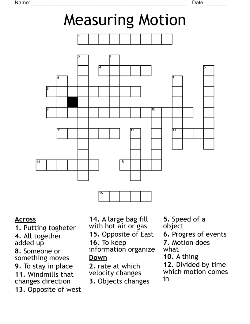 Measuring Motion Crossword