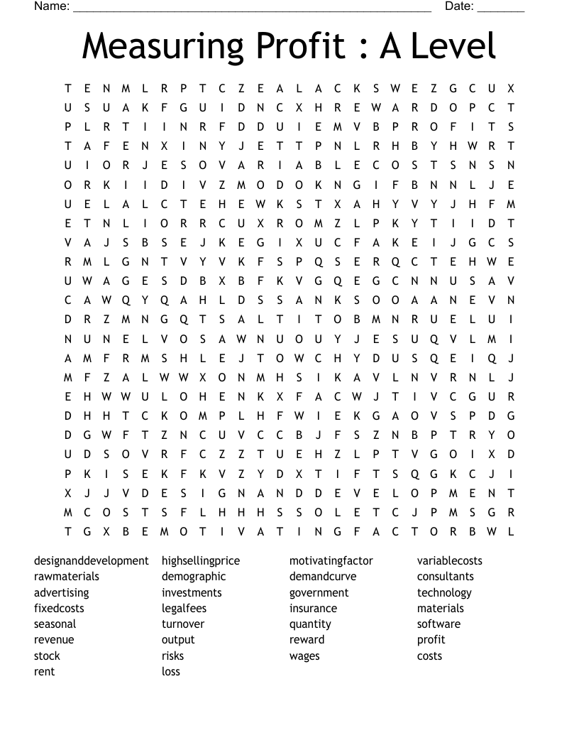 Measuring Profit : A Level Word Search