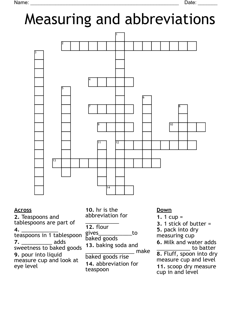 Measuring and abbreviations Crossword