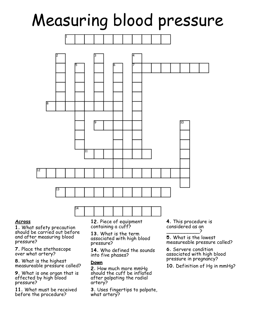 Measuring blood pressure Crossword