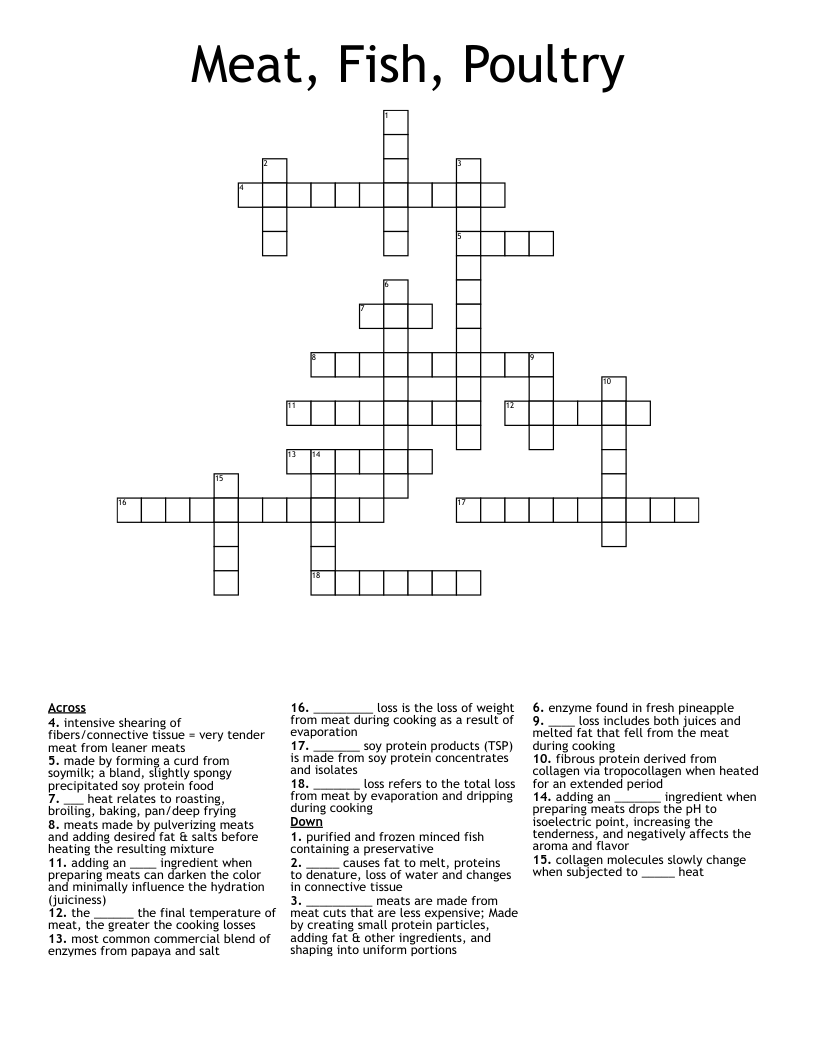 Meat, Fish, Poultry Crossword