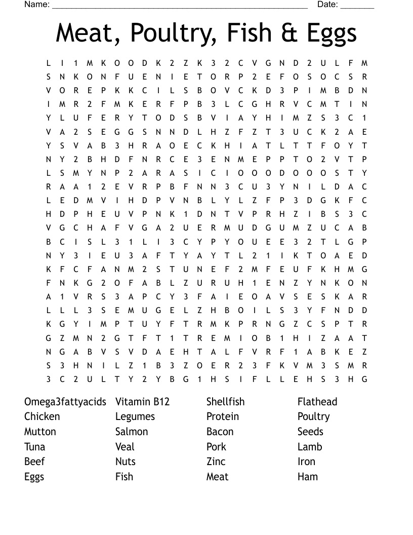 Meat, Poultry, Fish & Eggs Word Search