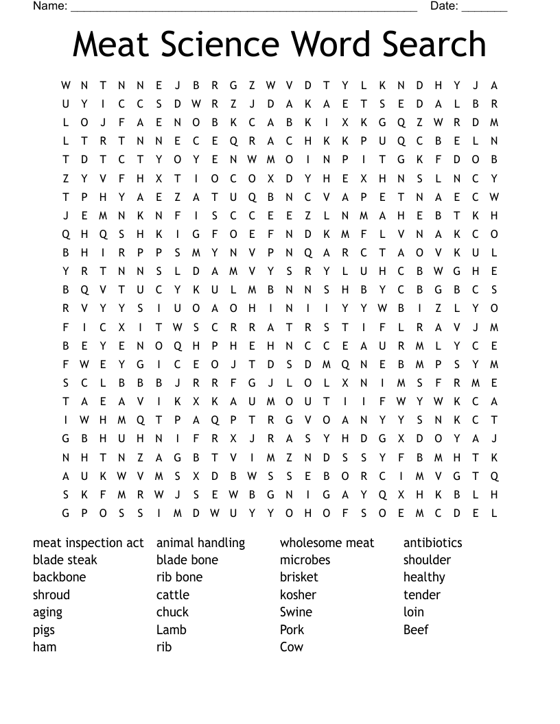 Meat Science Word Search