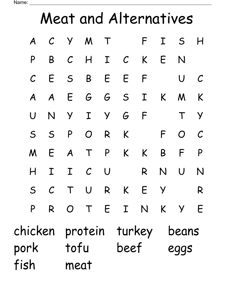 Meat and Alternatives Word Search