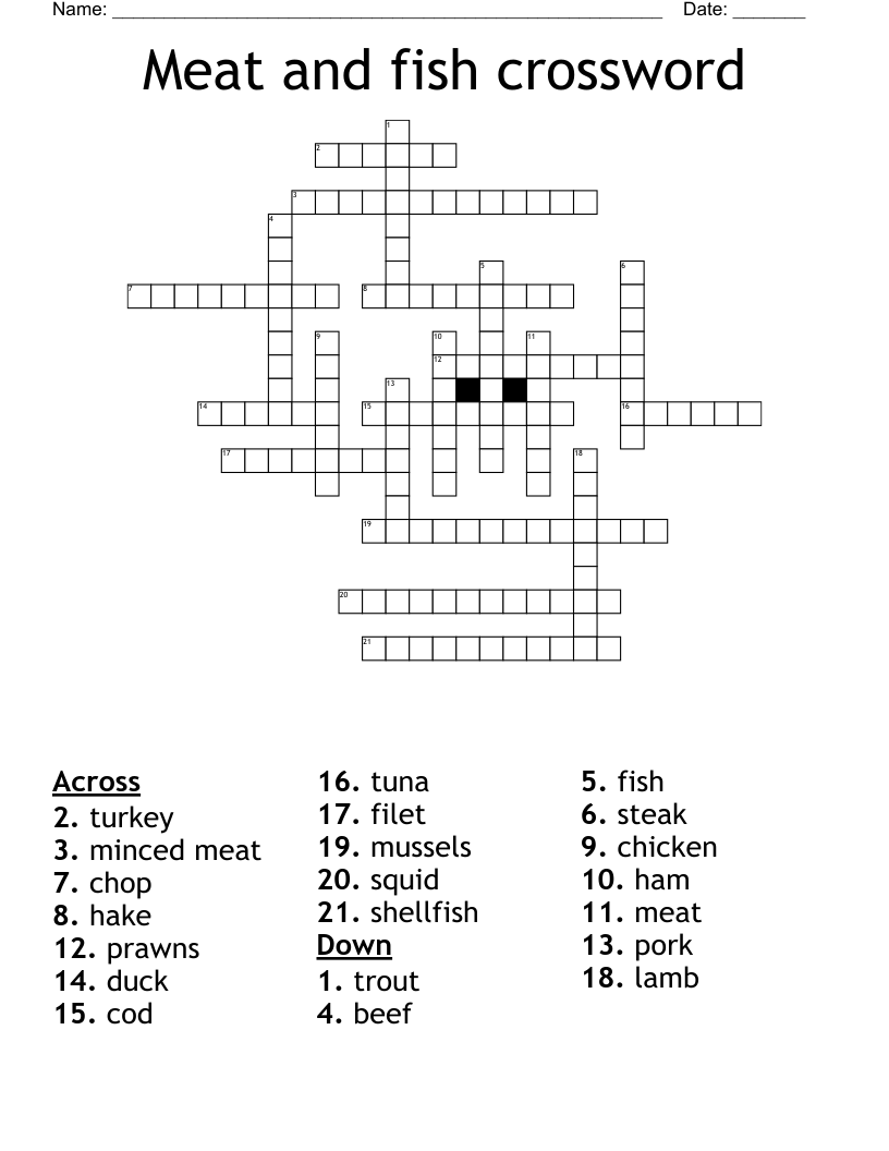 Meat and fish crossword