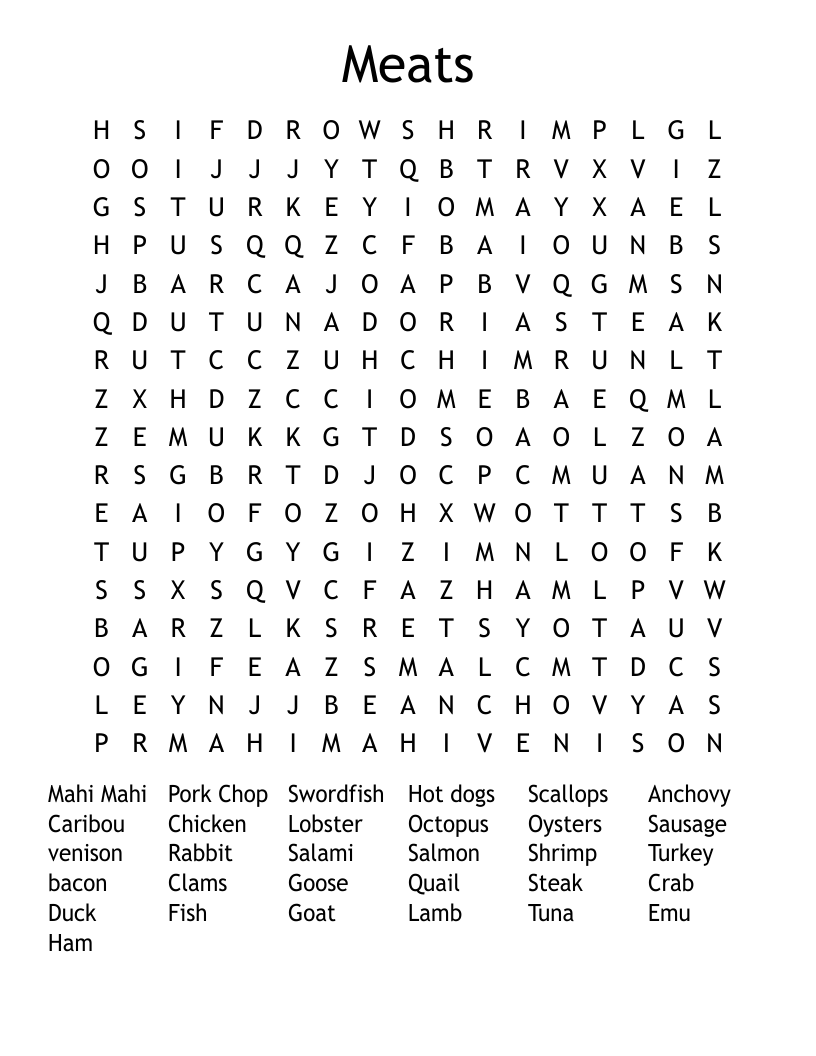Meats Word Search