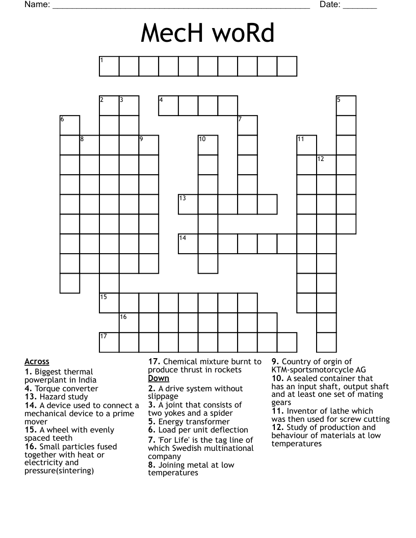 MecH woRd Crossword
