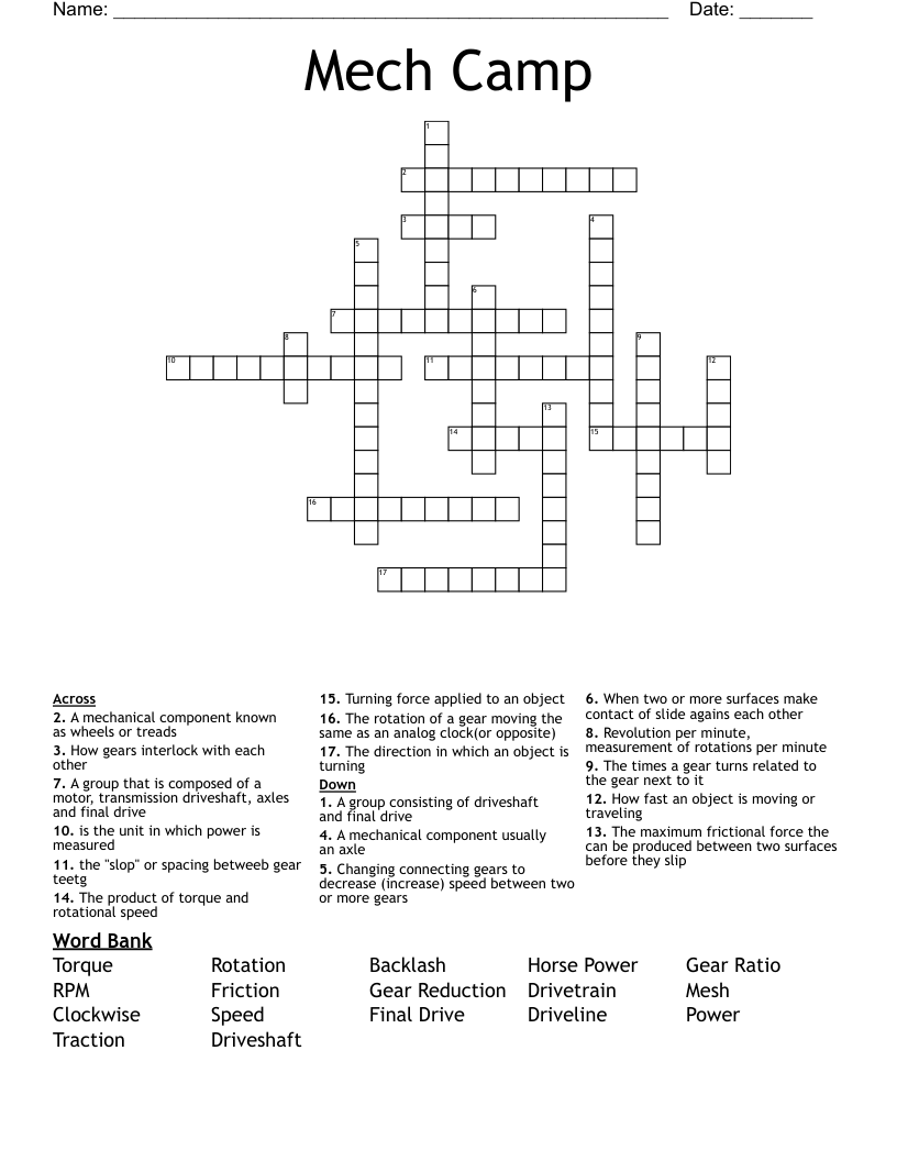Mech Camp Crossword