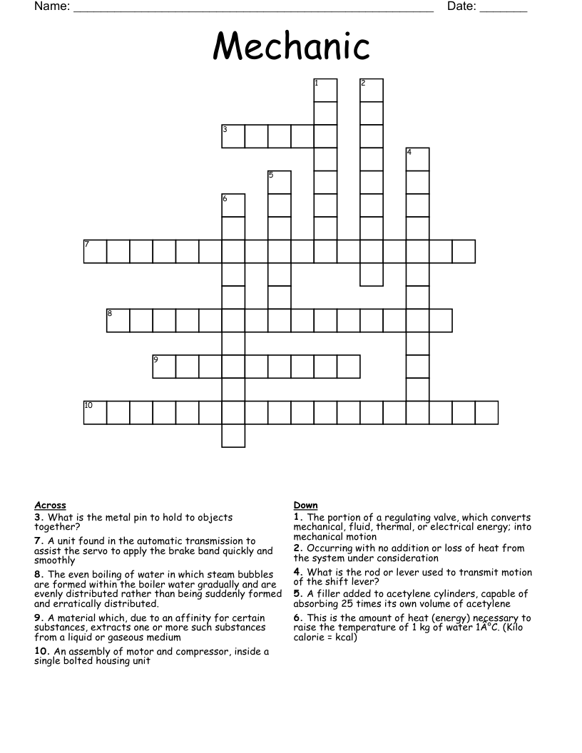 Mechanic Crossword