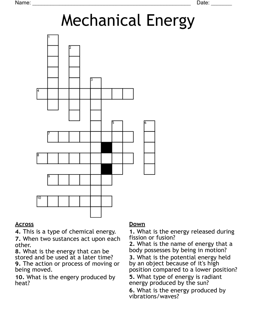 Mechanical Energy Crossword