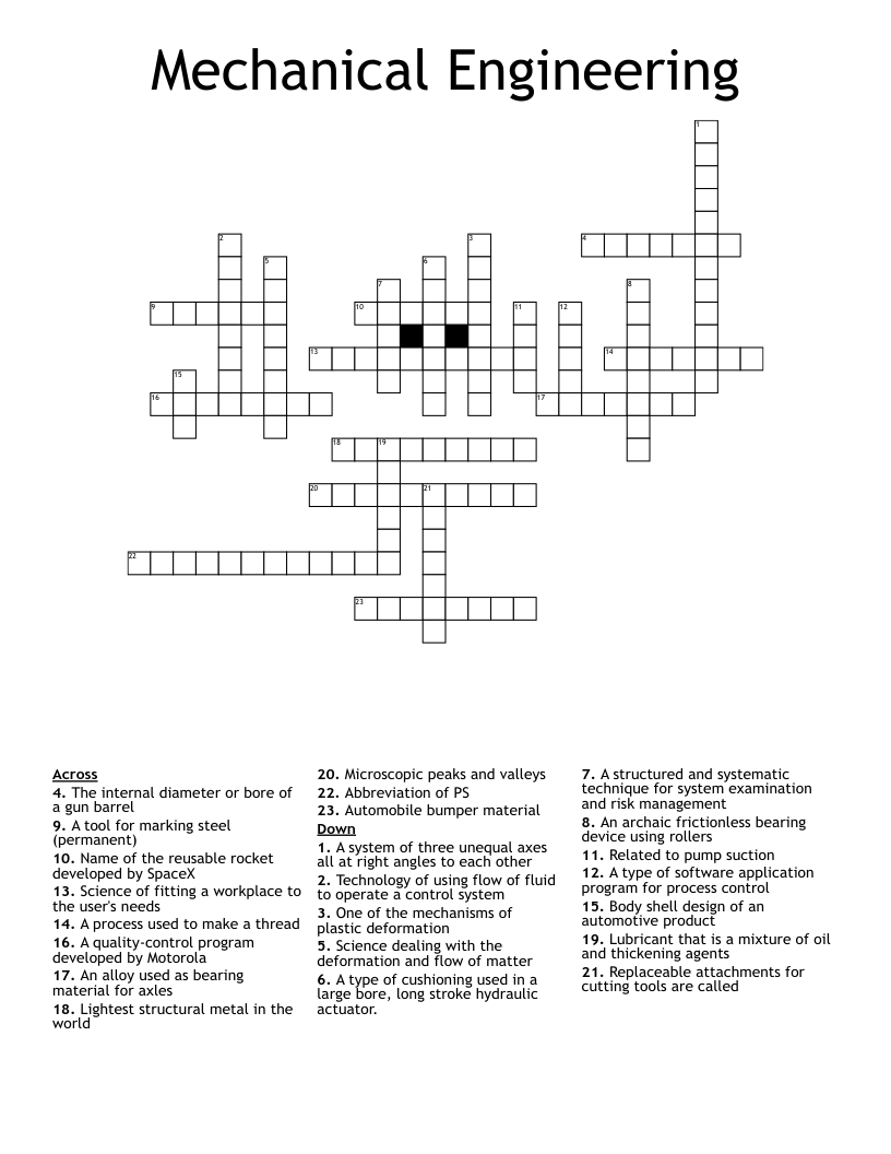 Mechanical Engineering Crossword