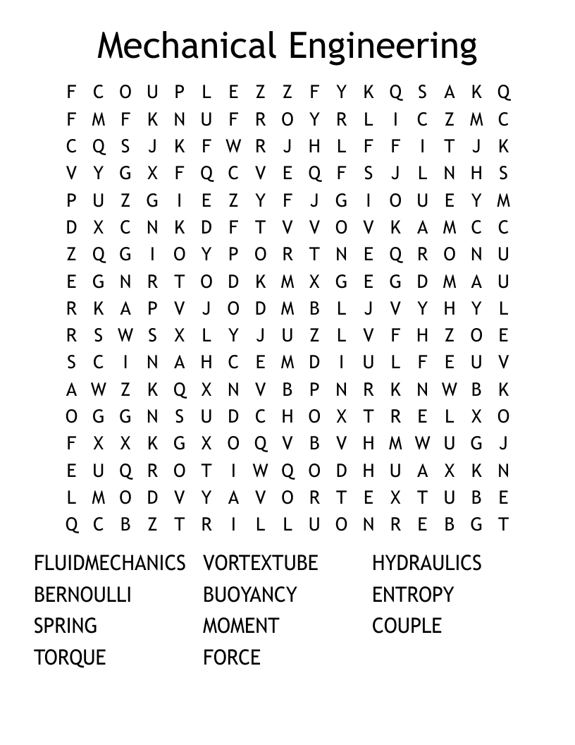 Mechanical Engineering Word Search