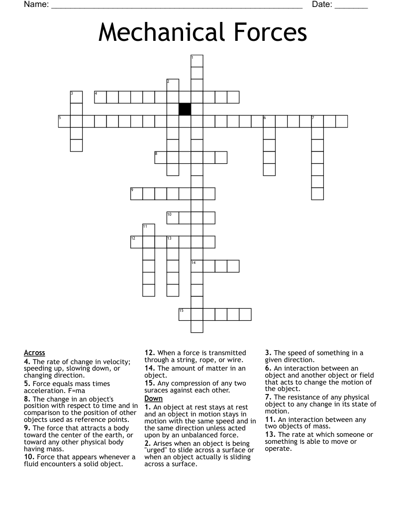 Mechanical Forces Crossword