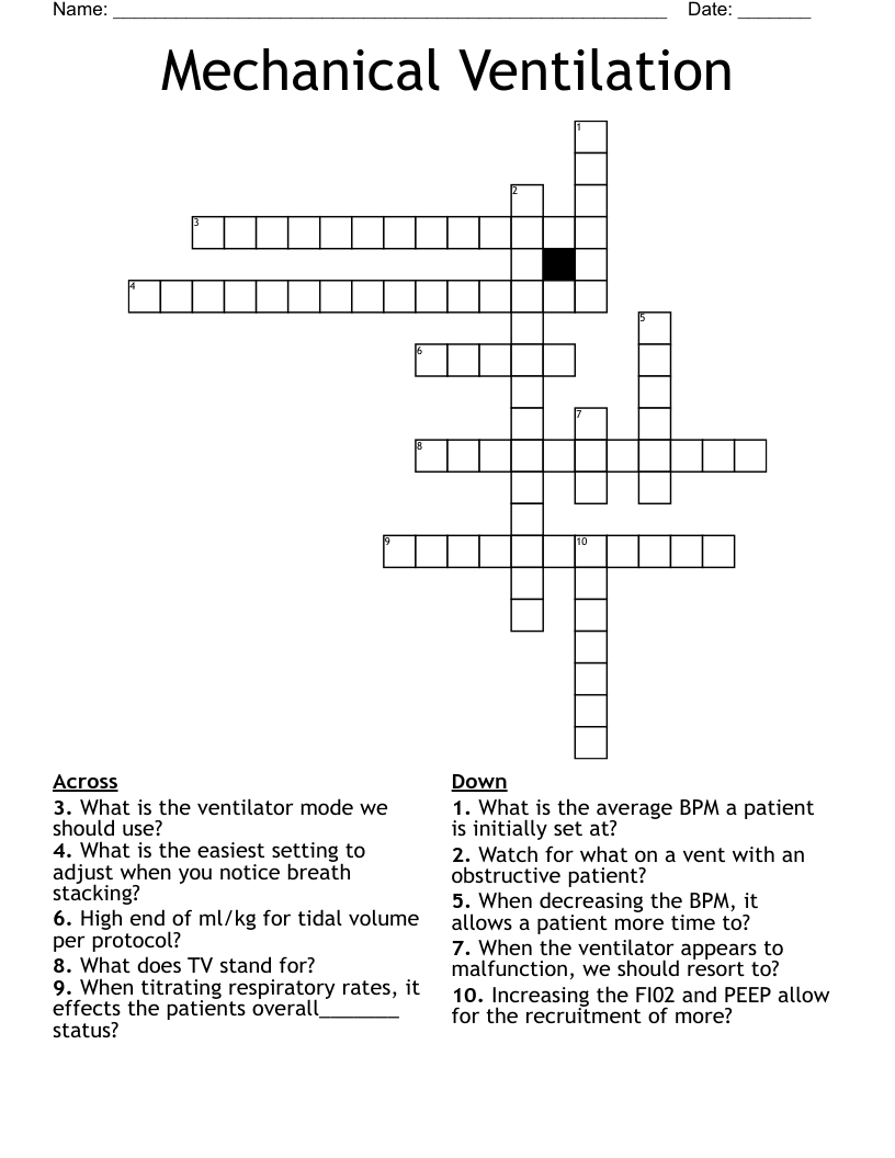 Mechanical Ventilation Crossword