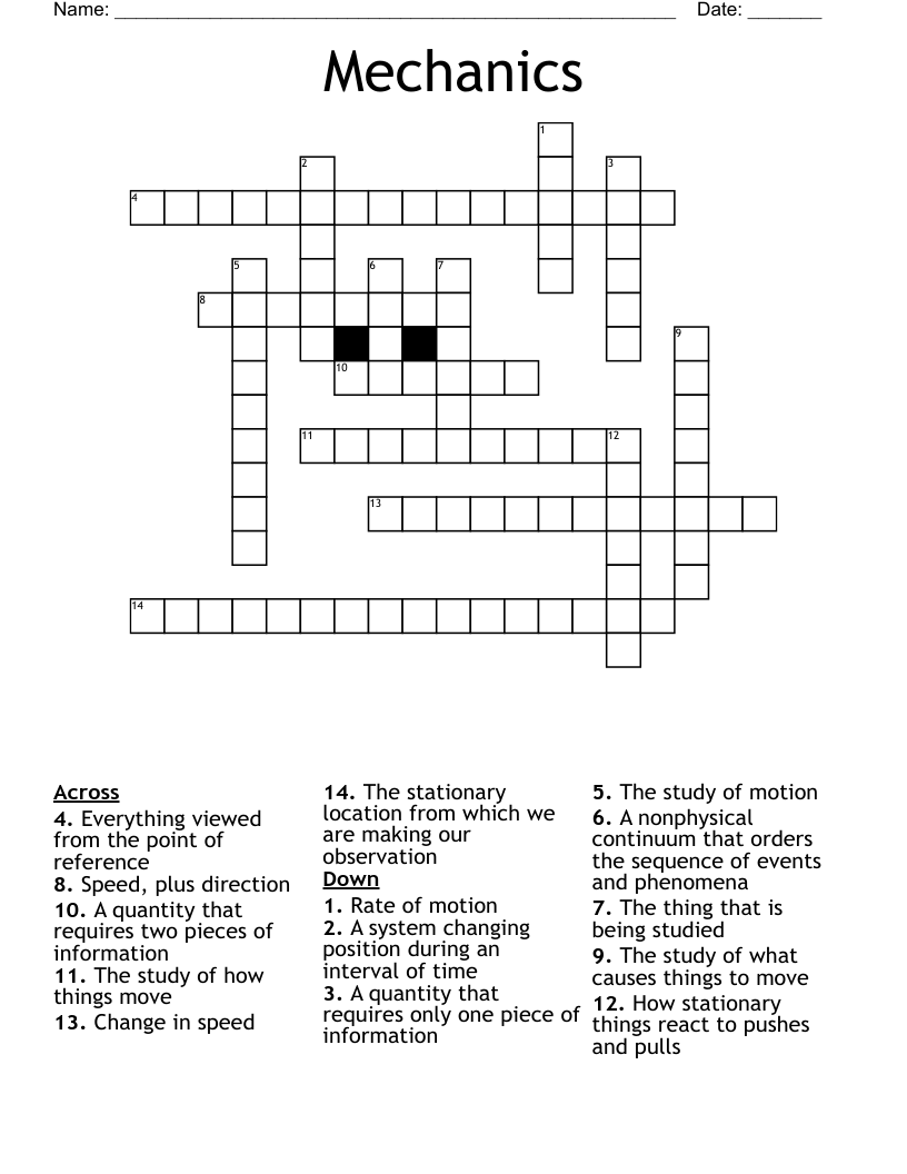 Mechanics Crossword