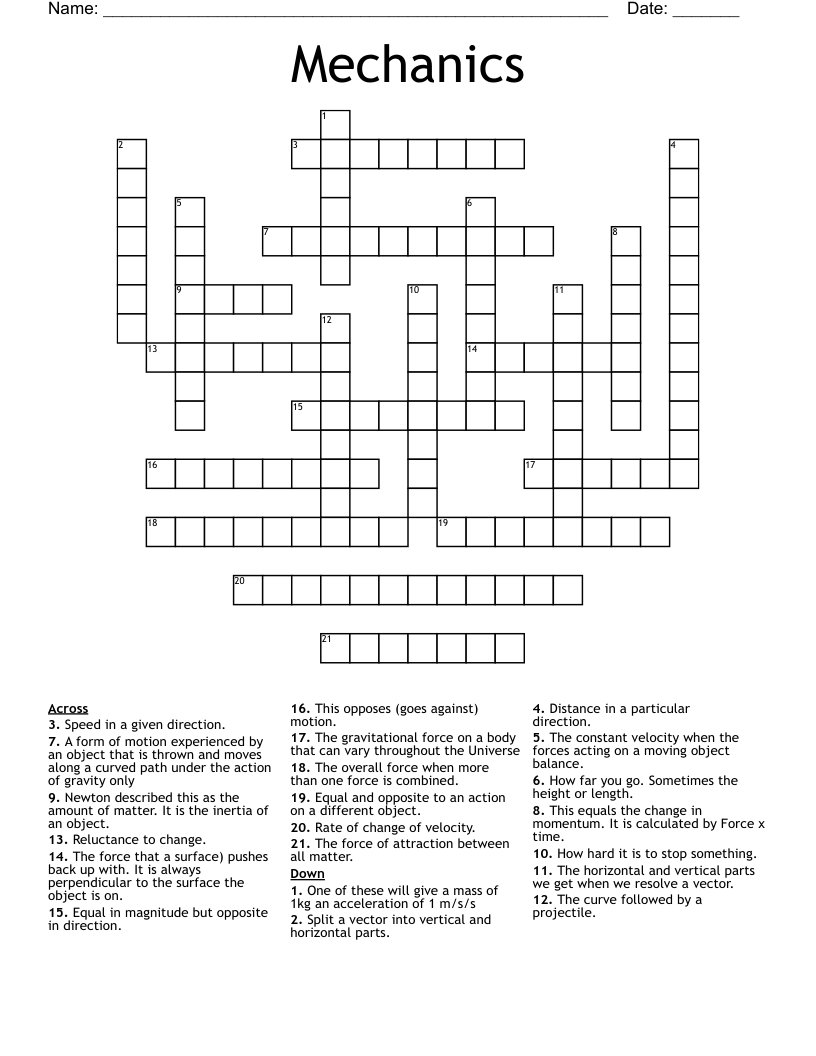 Mechanics Crossword