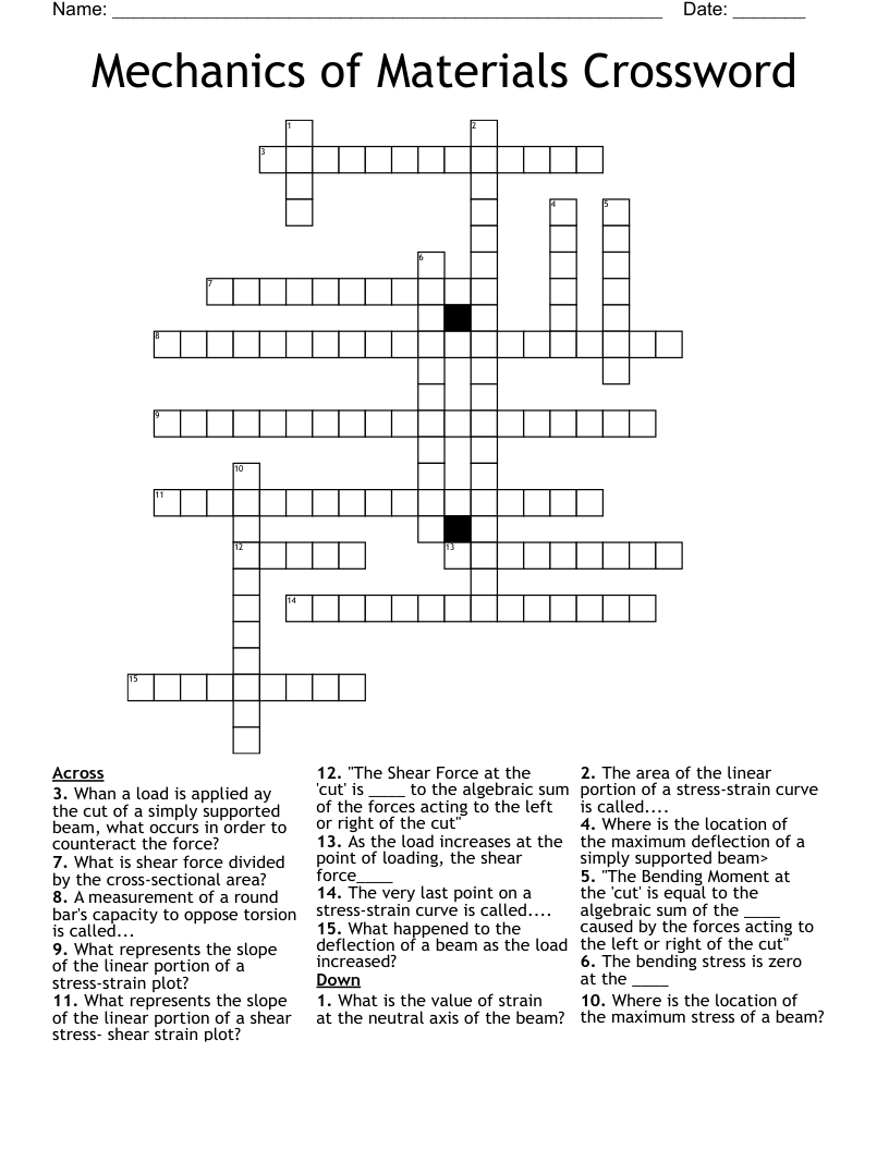 Mechanics of Materials Crossword