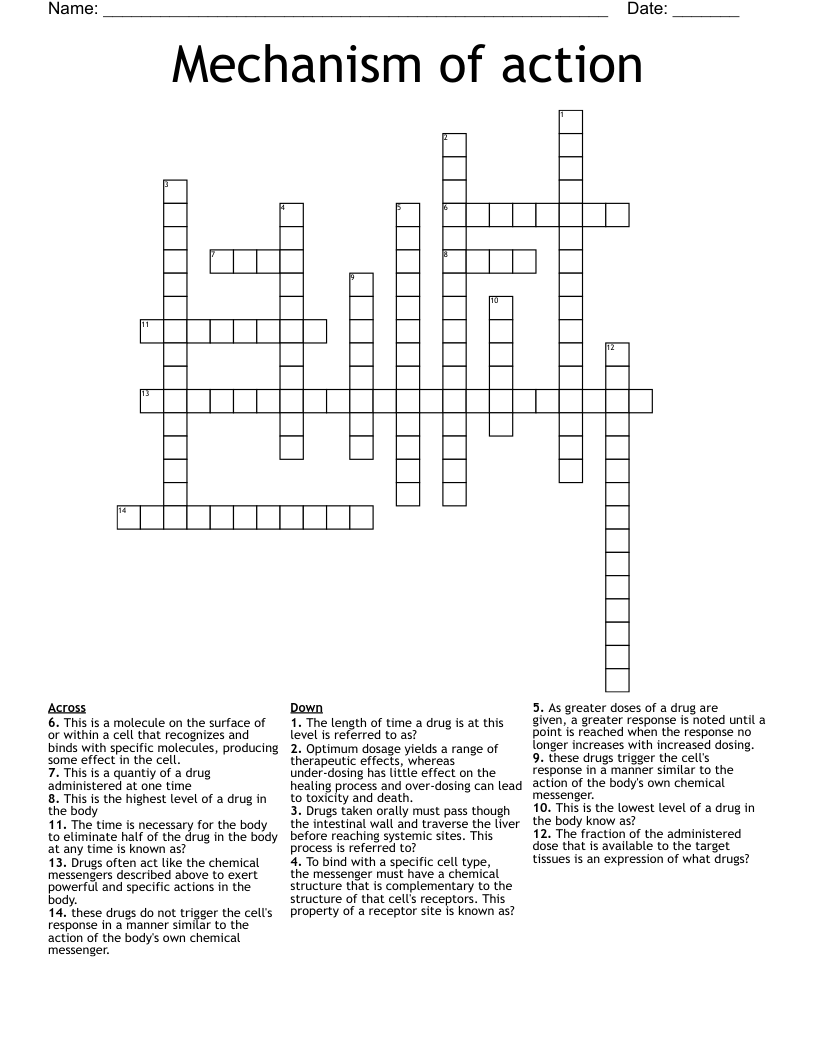 Mechanism of action Crossword