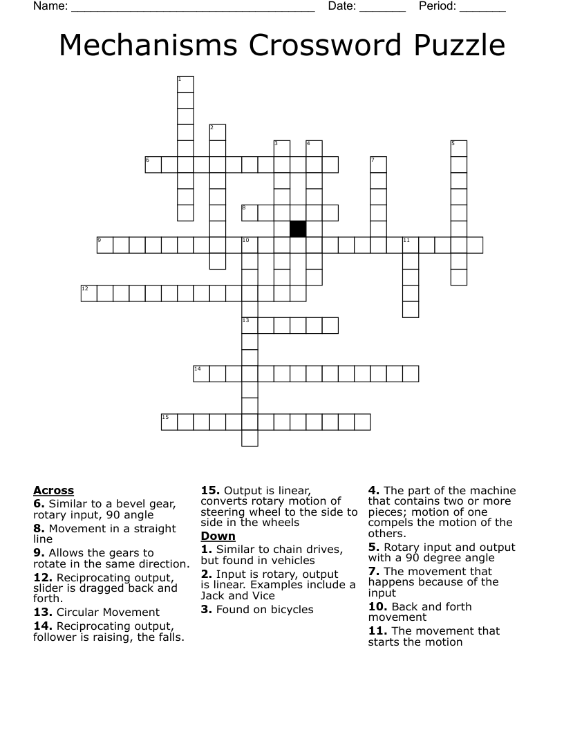Mechanisms Crossword Puzzle