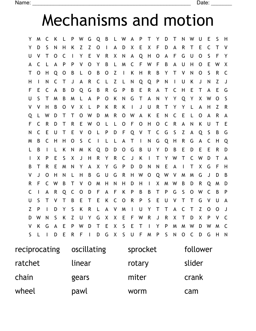 Mechanisms and motion Word Search