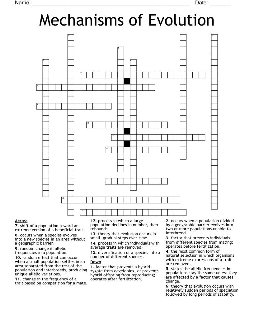 Mechanisms of Evolution  Crossword
