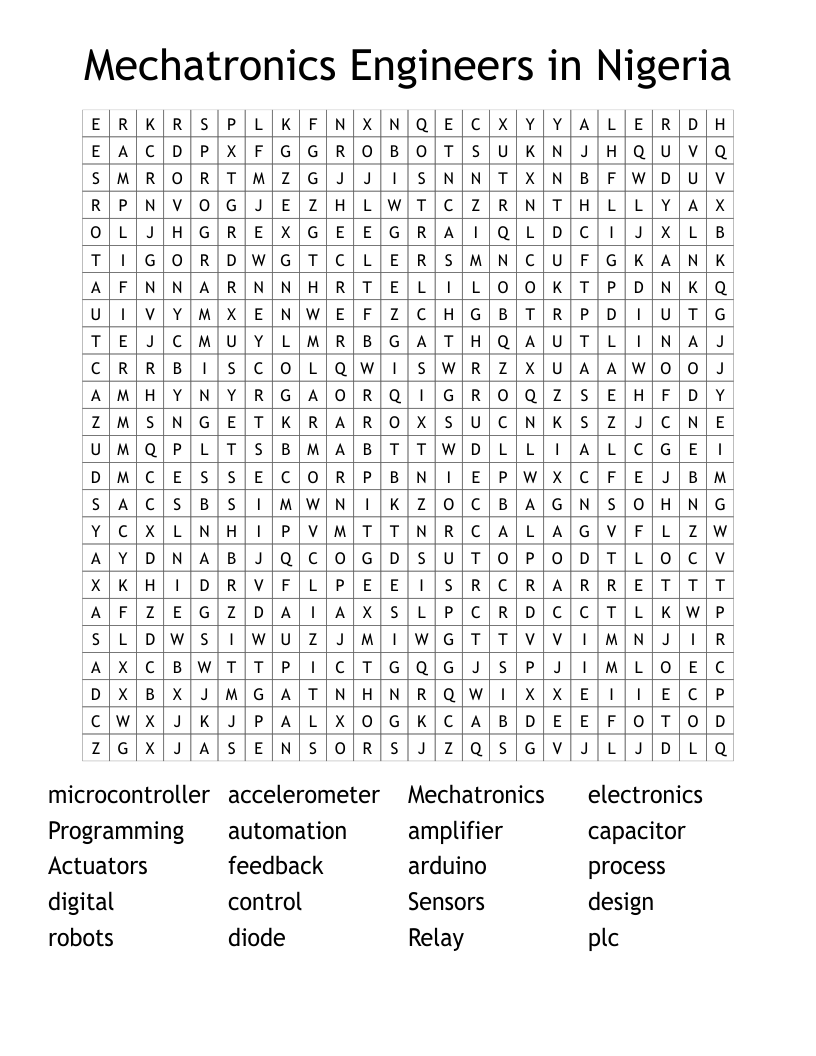 Mechatronics Engineers in Nigeria Word Search