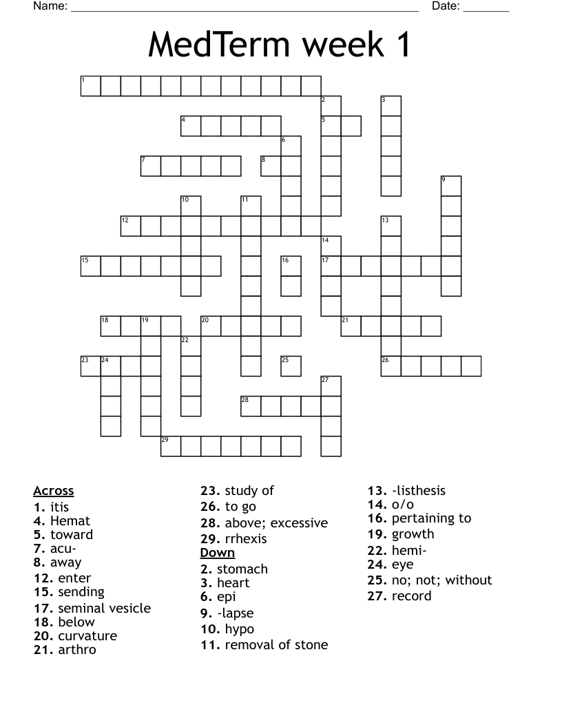 MedTerm week 1 Crossword