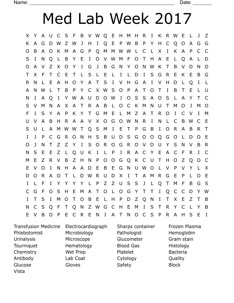 Med Lab Week 2017 Word Search