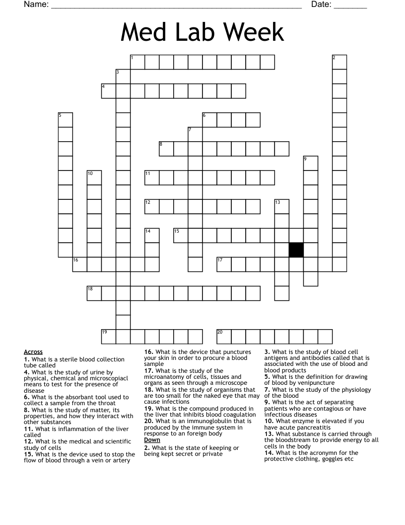 Med Lab Week Crossword