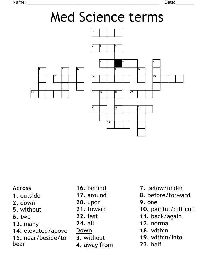 Med Science terms Crossword