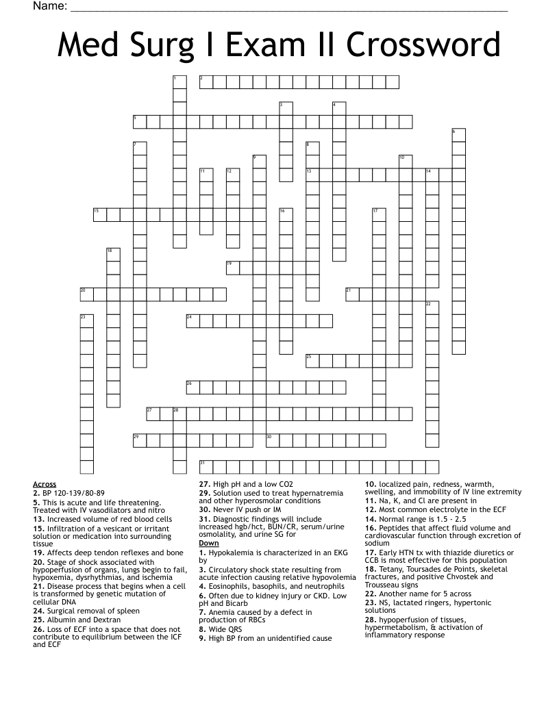 Med Surg I Exam II Crossword
