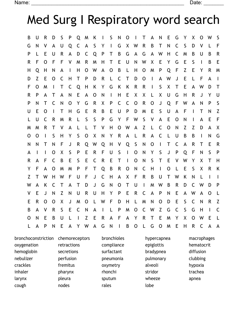 Med Surg I Respiratory word search 