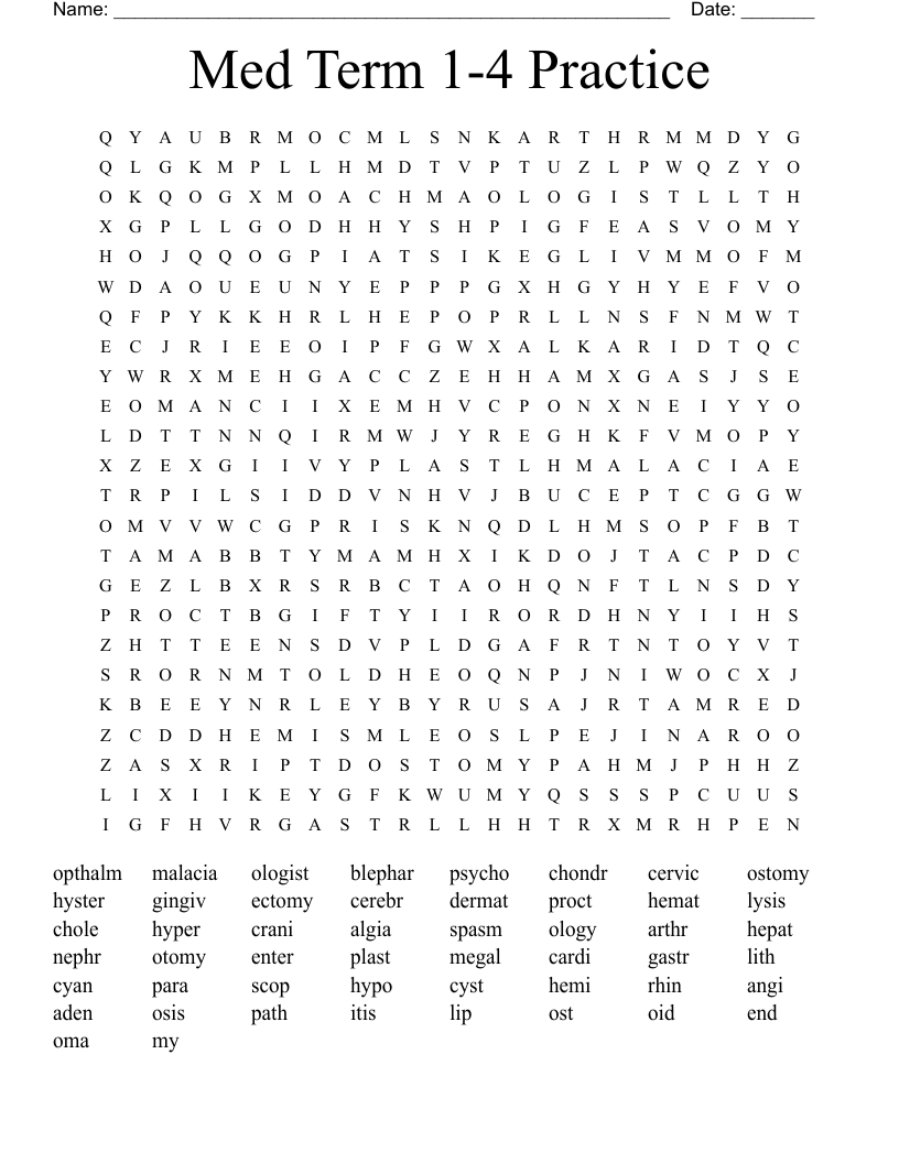 Med Term 1-4 Practice Word Search